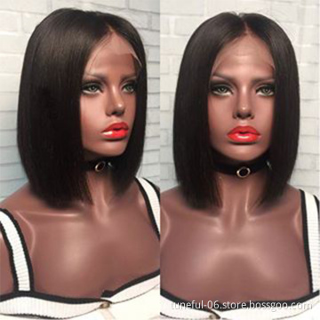 Fashion Design 8 Inch Peruvian Human Hair Lace Front Closure Short Bob Wig Wholesale Straight Human Hair Bob Peruvian Wigs